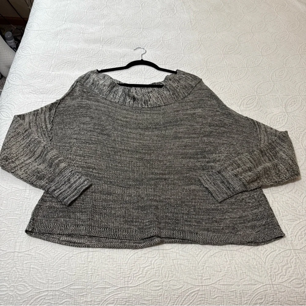 Free People Sweater Linen Blend Gray Flashdance One Shoulder Oversized Boho Sz L